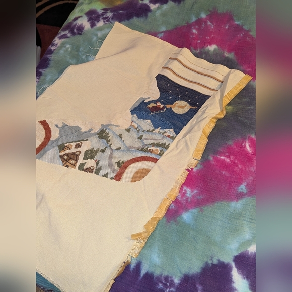 Vintage Christmas Stocking Santa  Sled Unfinished Needlepoint Hand Embroidered - Picture 5 of 9